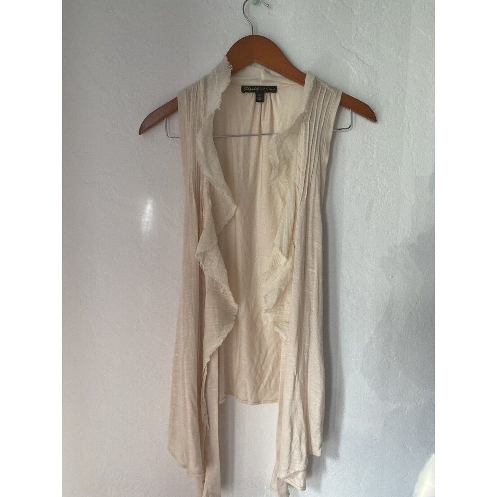 Elizabeth And James One Button Pin Tucked Vest Top Ivory Ruffled Collar Size S